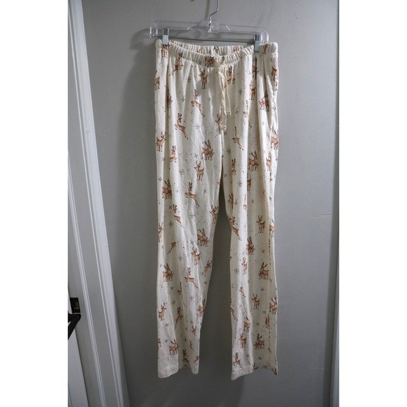 Burts Bees Baby Mens Holiday Pajama Lounge Pants Medium Reindeer Print Festive - Picture 1 of 7
